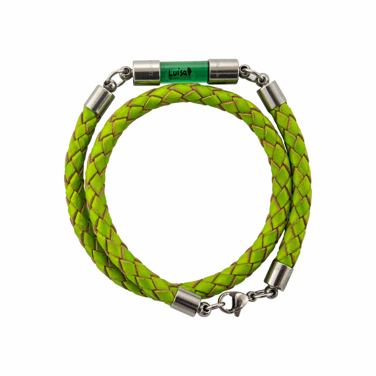 Armband mit Namen, Wickelarmband, Leder Grün, personalisiert