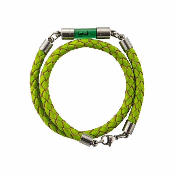 Armband mit Namen, Wickelarmband, Leder Grün, personalisiert